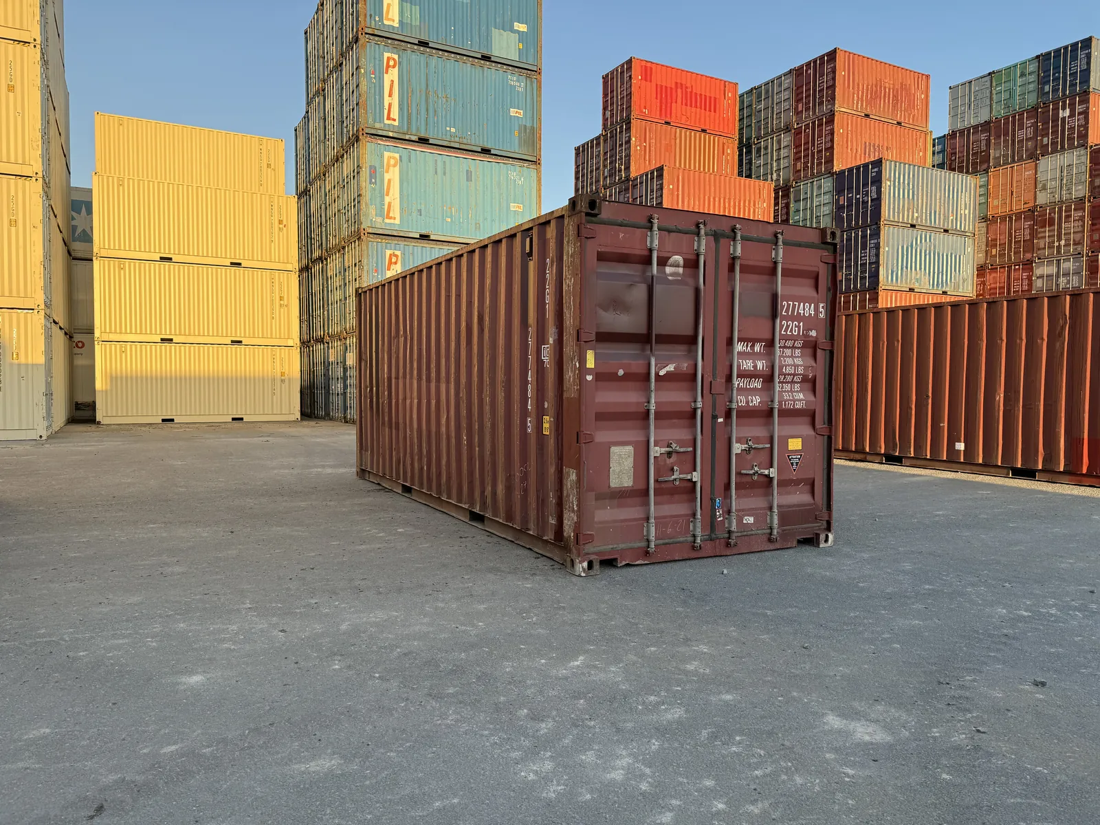 Checked used shipping container in the yard at Mackay
